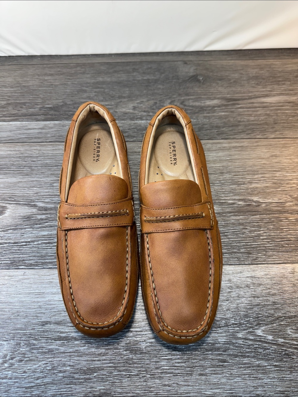 Sperry Cognac Leather Penny Loafers - Men’s Slip-On SZ 9.5 (j283)